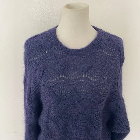 Farm Rio Cable Knit Sweater Wool Blend Blue - Picture 6 of 13